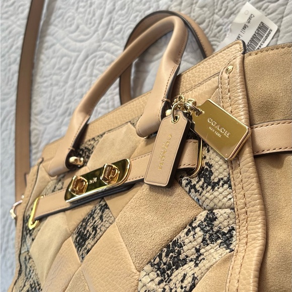 Coach Swagger Exotic Embossed Patchwork Leather/Suede Beechwood Satchel Bag- GUC - Picture 11 of 16